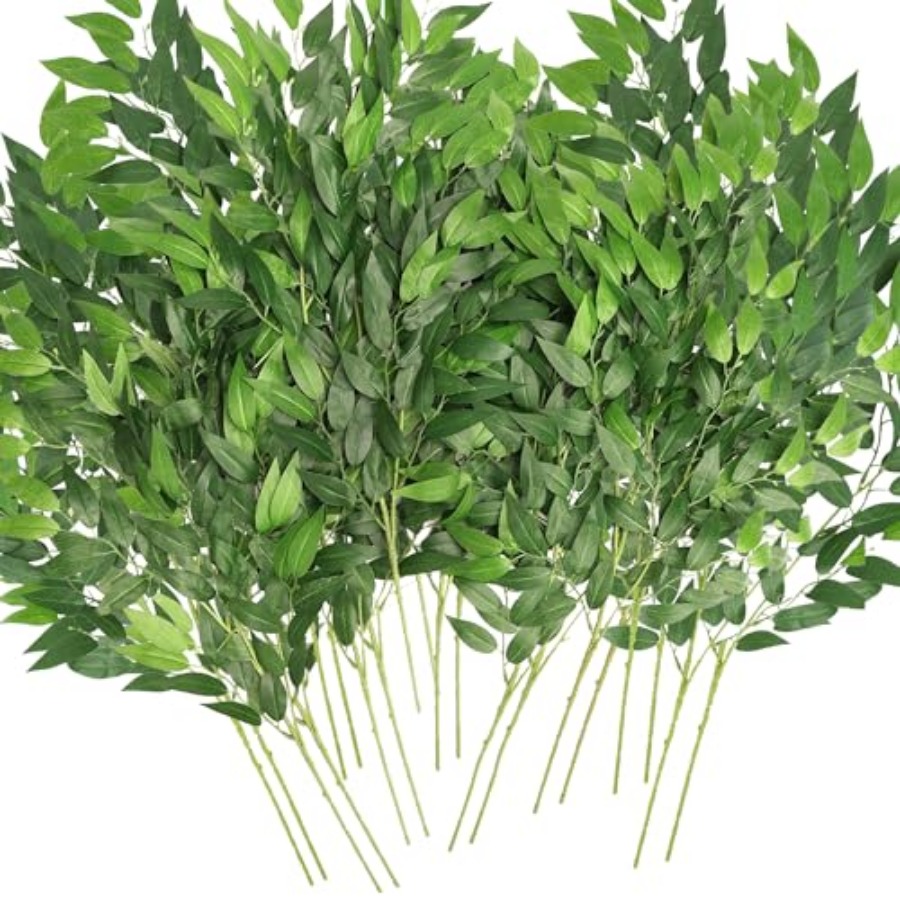 Ruscus Stem Faux - Sztuczne włoskie gałązki ruscusa, 20 sztuk,