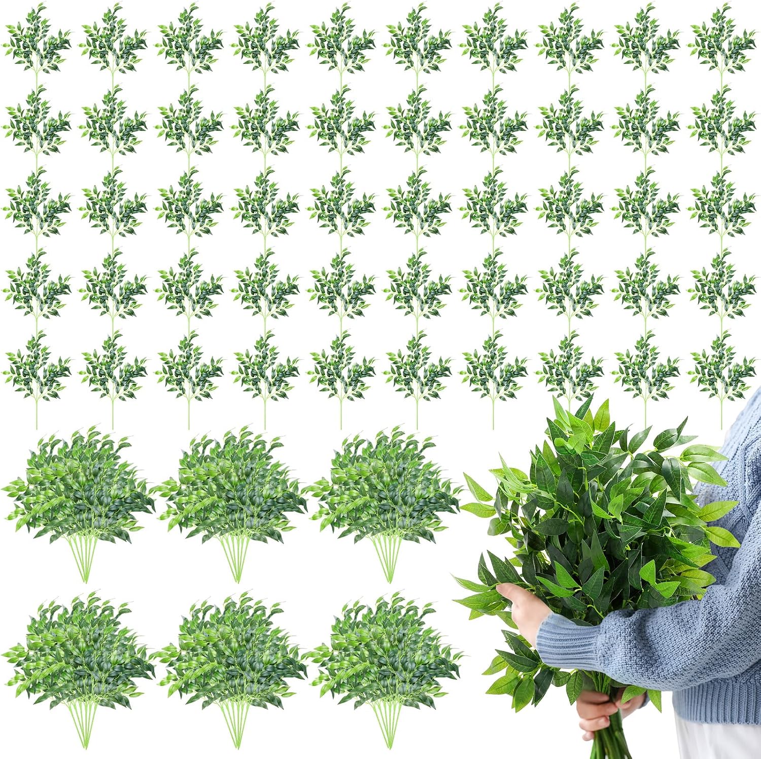 Ruscus Stem Faux - 100 szt. Sztucznych włoskich gałązek ruscusa,